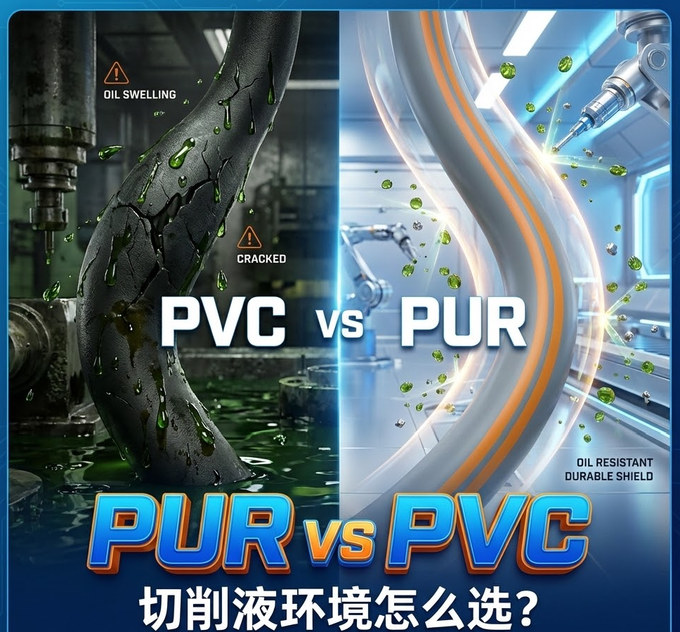 PUR vs PVC：机床切削液环境下，你的拖链电缆选对护套了吗？